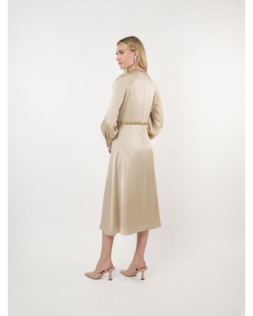 John Abgin Natural Neutrals Satin Embellished Midi Dress