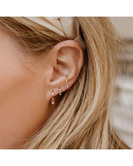Zohreh Metallic Mini Diamond Trilogy Huggie Hoop Earring 9K Solid