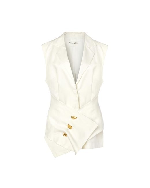 Women & Women White Ecru Cotton Vest Shirt With Decorative Belt