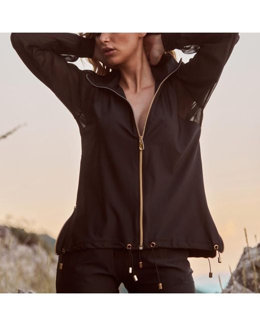 ANTONINIAS Black Elegant Panacea Tracksuit Jacket With Golden Details And Chiffon Sleeves