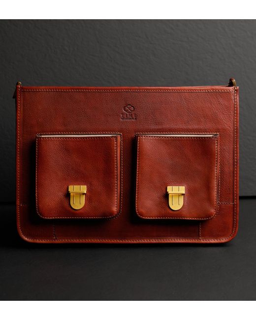 Time Resistance Brown Leather Briefcase Backpack Coganc Matte for men