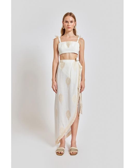 Lilamie White Larissa High Waisted Long Summer Pareo Skirt