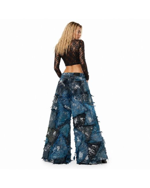 Zasta Studio Blue Wearable Ruins Shredded Wide Leg Colored Denim Pants F