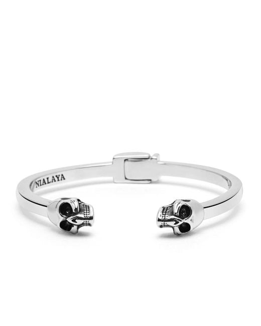 Nialaya Metallic Skull Bangle for men