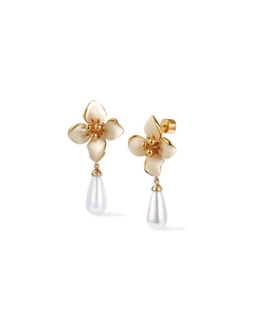 Retro Chic Metallic Iris Blossom Pearl Earrings