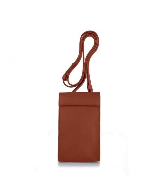 godi. Brown Handmade Adjustable Leather Phone Bag With Pocket