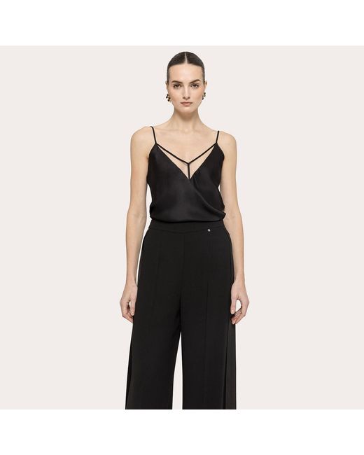 Nissa Black Tulle-Insert Viscose Top