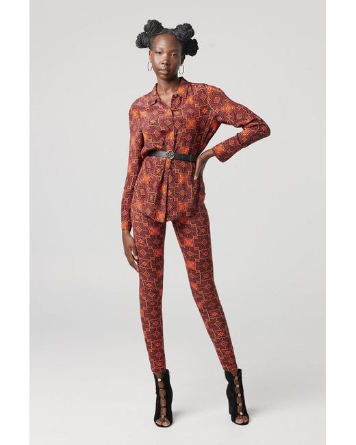 Why Mary Red Casablanca Mosaic Printed Leggings