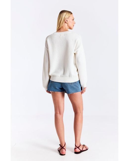 Brodie Cashmere White Rippled Stitch V Neck