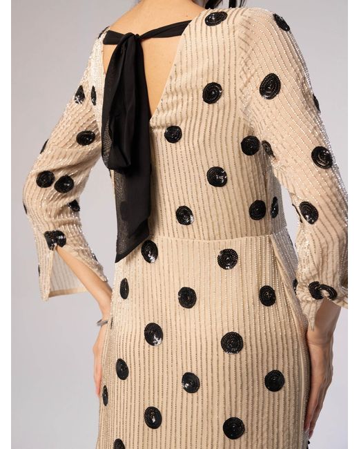 Rose & Nancy Natural Merrin Ivory Polka Dot Hand Beaded Midi Dress