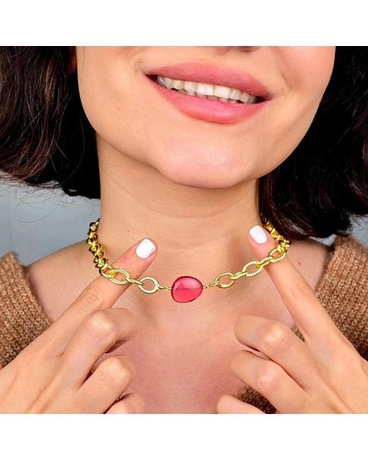 Harfi Metallic Tourmaline October Birthstone Statement Pendant Necklace