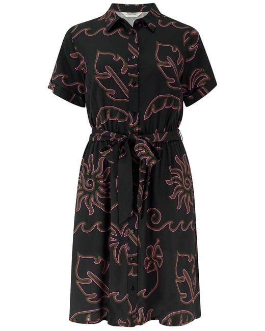 Sugarhill Black Aileen Mini Shirt Dress, Tropical Lines