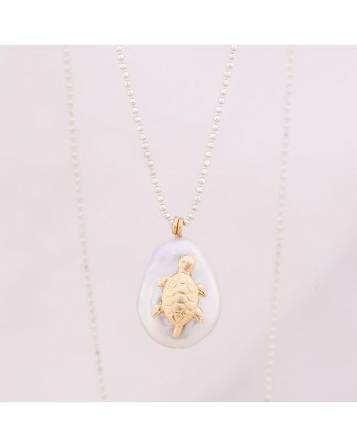 Oana Savu Metallic Freshwater Baroque Pearl Turtle Charm Sterling Chain