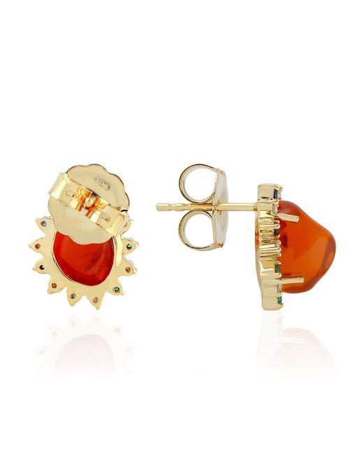 Artisan Orange Fire Opal, Sapphire & Emerald Diamond Halo Stud Earrings