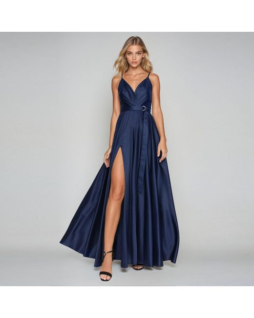 Angelika Jozefczyk Blue Satin Long Evening Dress Tied Back