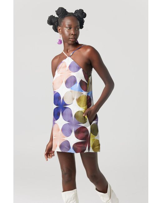 Why Mary Blue Sixties Print Shift Mini Dress