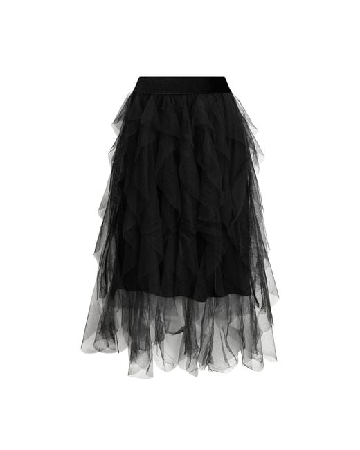 James Lakeland Black Tulle Ruffle Midi Skirt