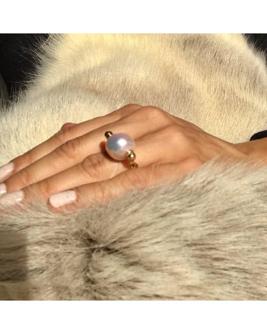 Ora Pearls Metallic Auria White Pearl Chain Ring