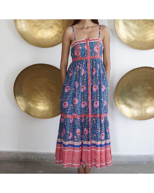 La Mandarine Blue Floral Summer Maxi Dress With Pockets, Lucky
