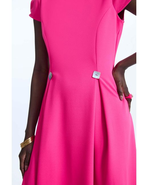 James Lakeland Pink Cap Sleeve Button Midi Dress Fuchsia