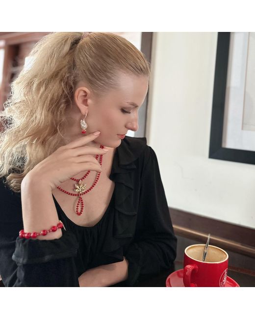 Farra Red Holiday Gift Bamboo Coral Adjustable Bracelet