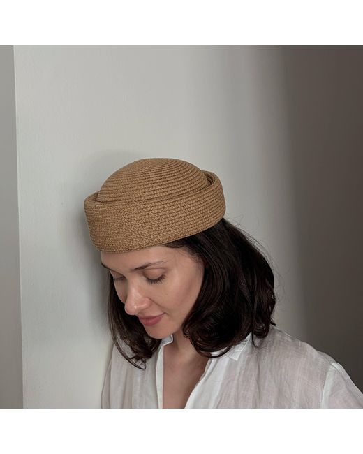 London Atelier Byproduct Brown Neutrals Natural Straw Pillbox Hat