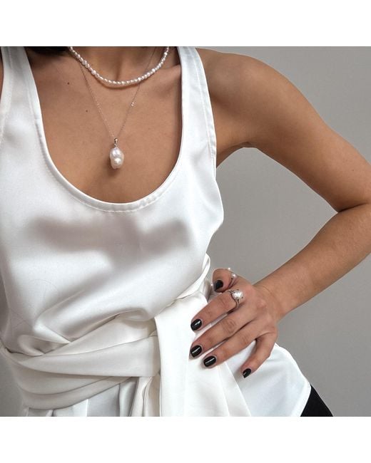 Pearl Code Metallic Iconic Pendant-Filled Chain Necklace With Freshwater Baroque Pearl