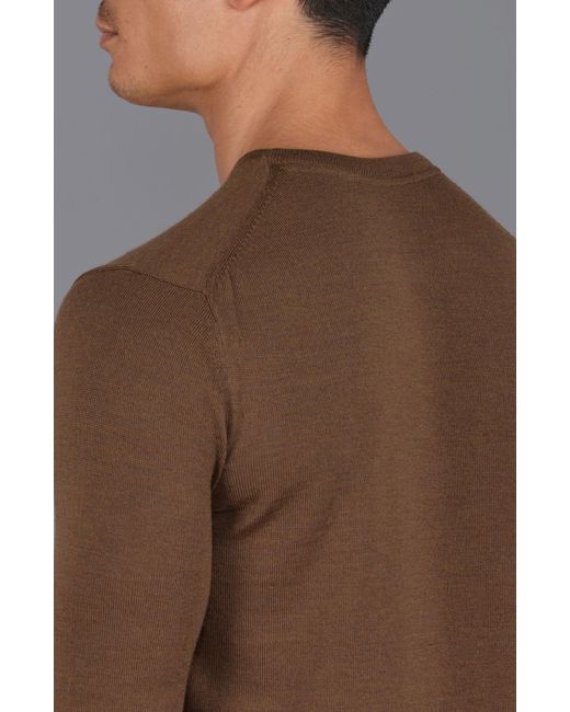 Paul James Knitwear Brown Ultra Fine Cotton Mock Turtle Neck Spencer Jumper for men
