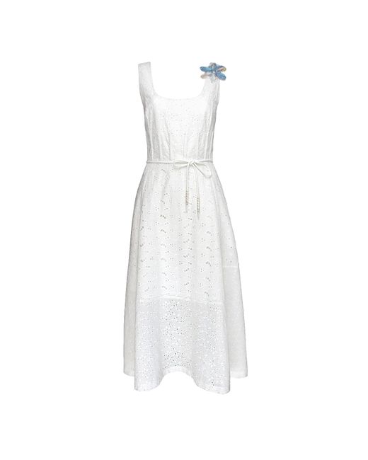 Lalipop Design White Scoop Neckline Broderie Anglaise Cotton Dress