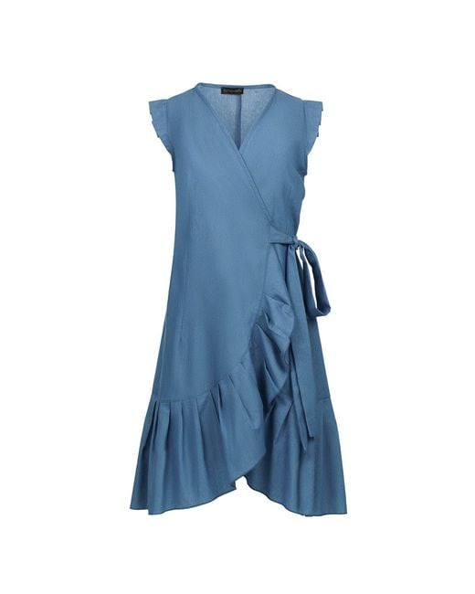 Conquista Blue Ruffled Hem Cotton Wrap Dress
