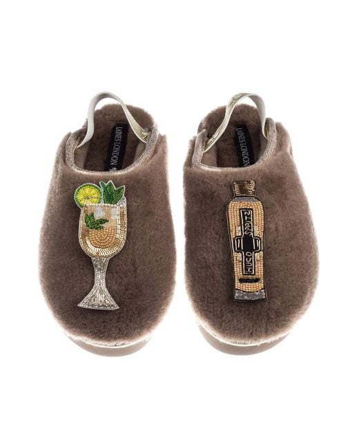 Laines London Brown Neutrals Flatform Cloud Closed Toe Slippers With Hugo Spritz Brooches