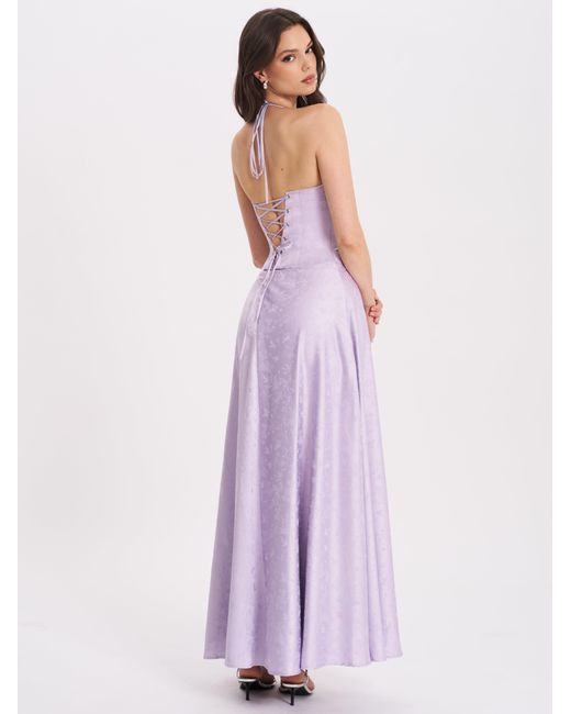 Miss Circle New York Purple Raegan Taro Jacquard Rouched Maxi Dress