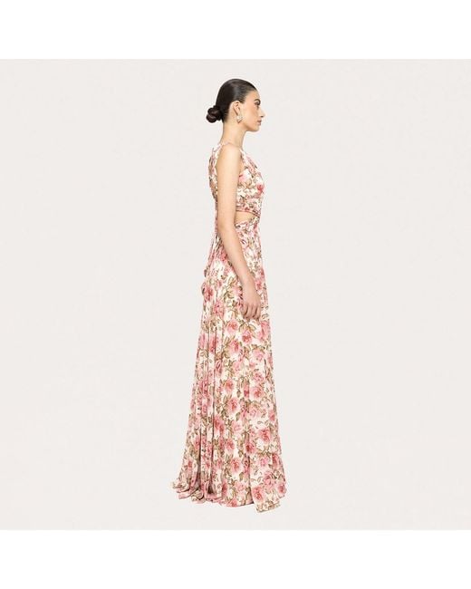 Nissa Pink Open-Back Chiffon Maxi Dress