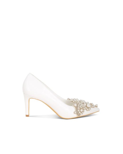 Rag & Co White Klarta Pearls Brooch Stiletto Pumps