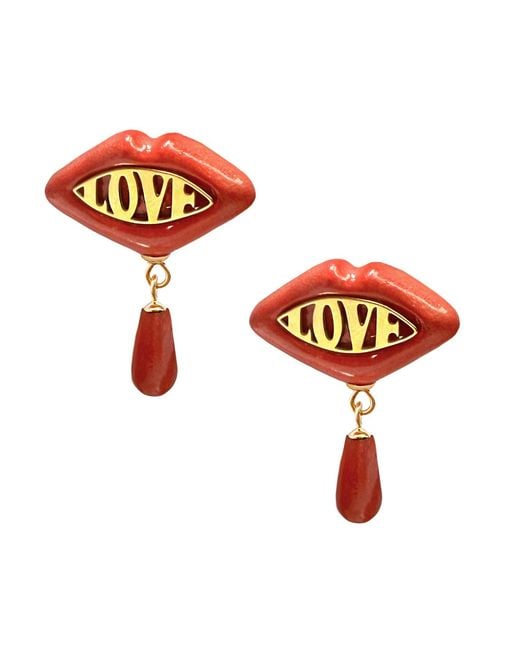 Sculp Red Easy Love Lip Dangle Earrrings