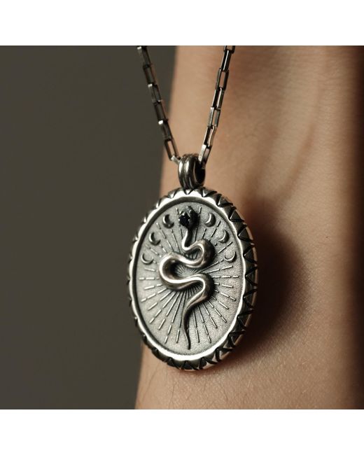 Dower & Hall Metallic Snake Talisman Necklace In Oxidised for men