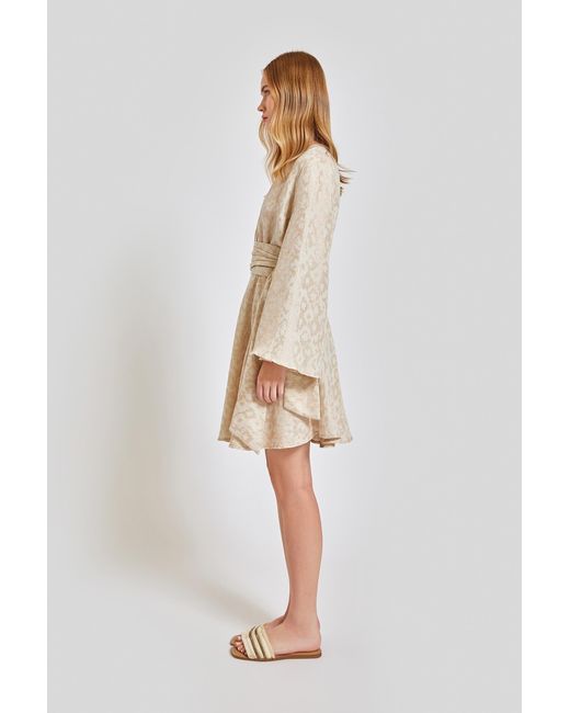 Lilamie Natural Marbella Wrap Style V Neck Mini Summer Dress