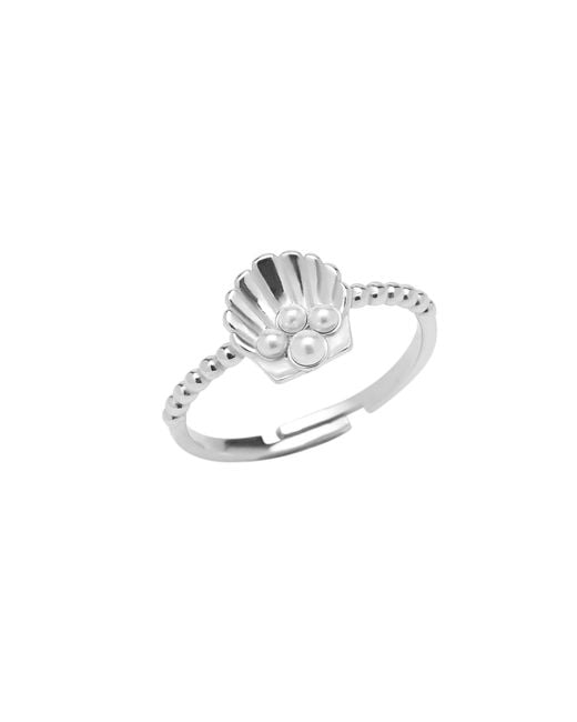 Spero London White Scallop Shell Pearl Sterling Ring
