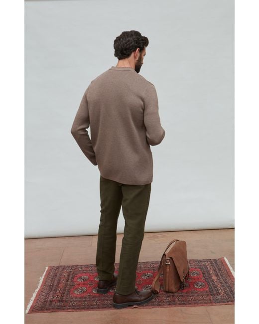 Paul James Knitwear Brown Midweight Cotton Jaipur Knitted Nehru Jacket for men