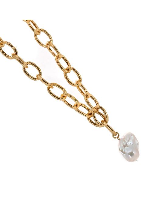 Ebru Jewelry Metallic Majestic Pearl Stone Pendant Link Chain Necklace