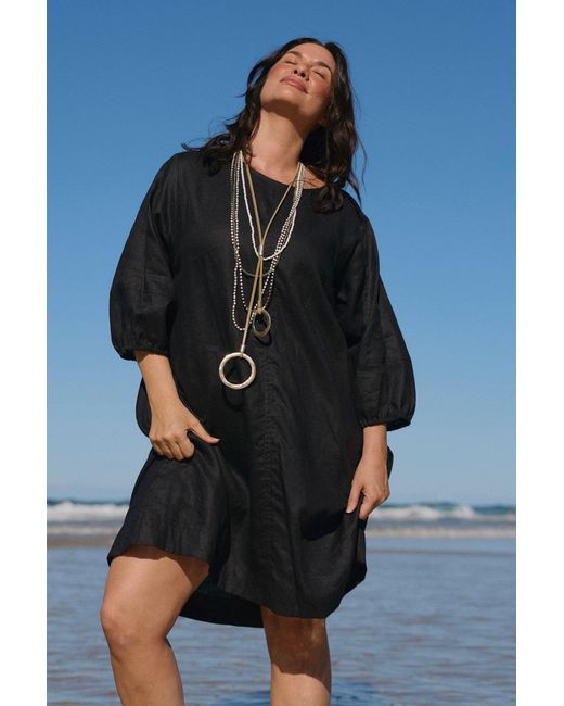Adrift Clothing Black Hazel Short Linen Dress