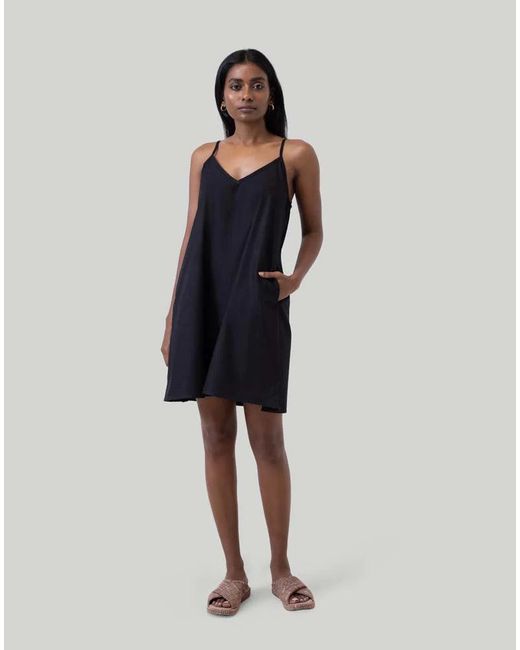 REISTOR Black Short Tent Cotton Dress With Back Tie