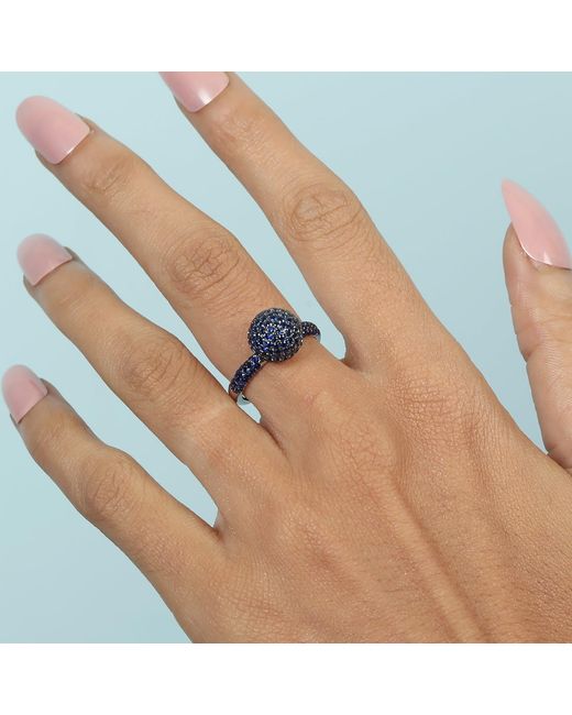 Artisan Pave Blue Sapphire White Gold Ball Ring