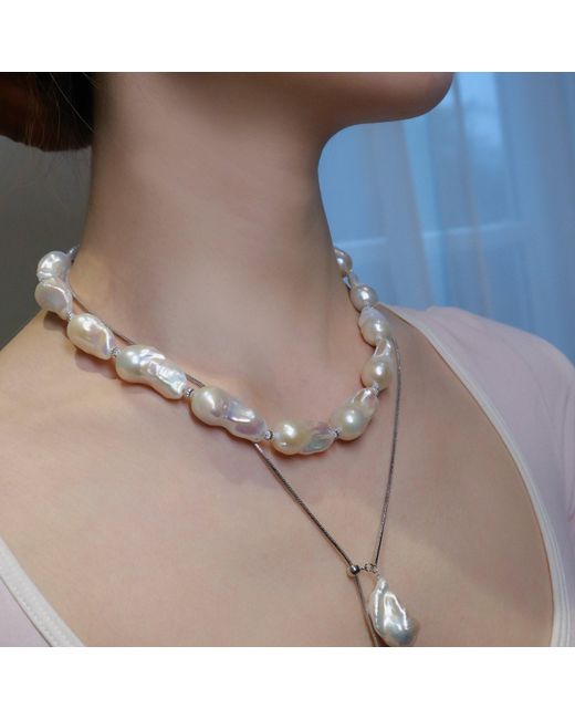 Ninemoo Metallic Grandeur Baroque Pearl Adjustable Necklace
