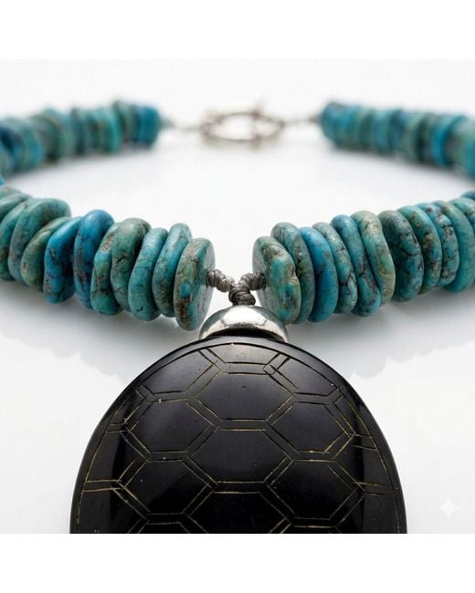Jaredjamin Blue Solana Howlite & Carved Jade Pendant Collar Necklace