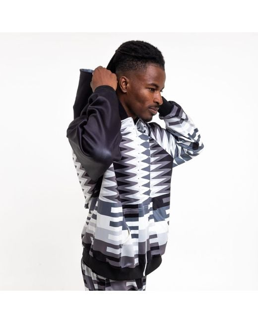 Ohema Ohene Black Hooded Kente Print Tracksuit Co-Ord Set – Monochrome for men