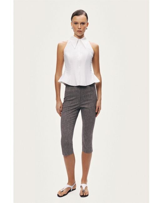 Nocturne White Structured Halter Peplum Top