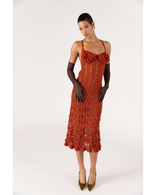 Andreeva Red Chrysanthemum Terracotta Handmade Crochet Dress