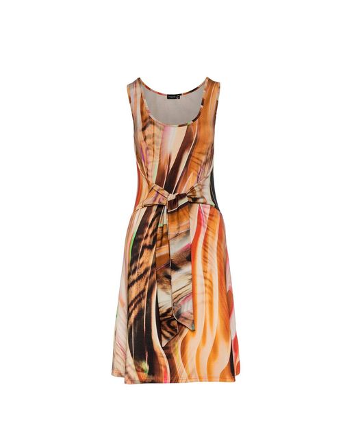 Conquista Brown Print Sleeveless Dress With Tie Waist