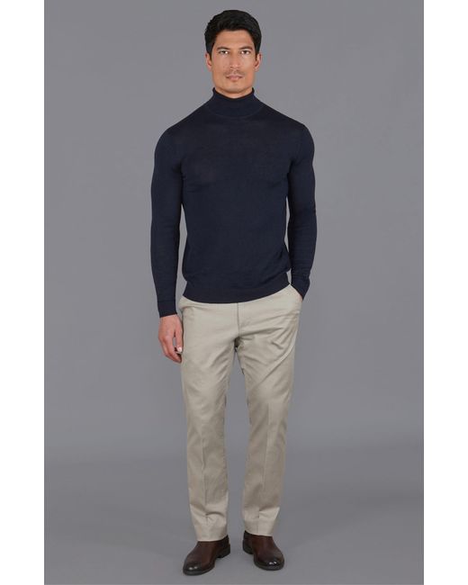 Paul James Knitwear Blue Extra Fine Merino Wool Weston Roll Neck Jumper for men